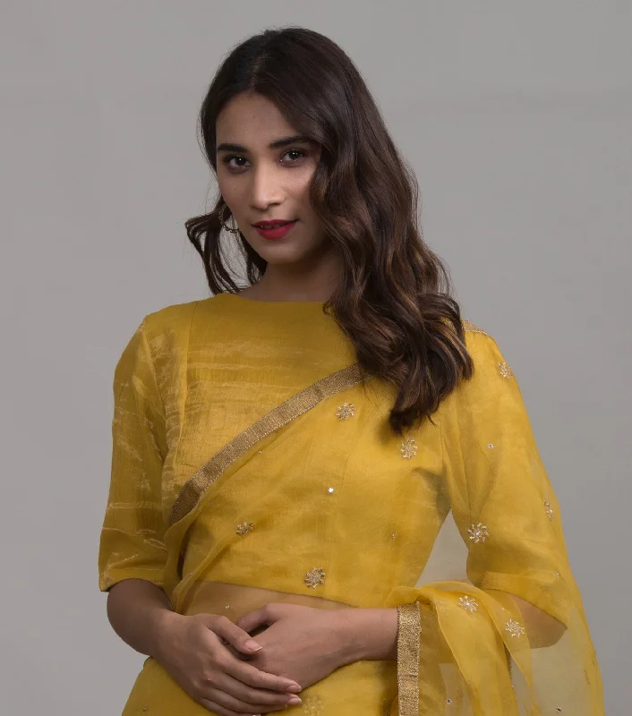 Yellow tissue blouse Sheer Sleeve Blouse