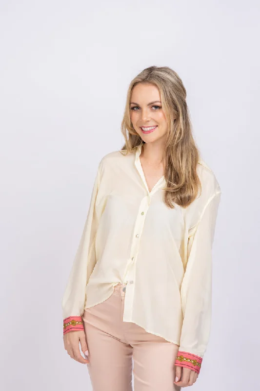 L'AGENCE Gio Silk Button-Front Blouse Lightweight Floral Blouse