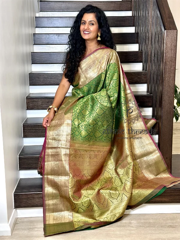 Kanchipuram Semi Silk Saree with Pre stitched Blouse Floral Print Blouse