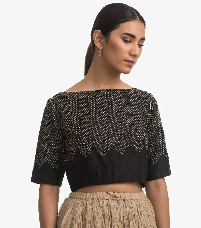 Black embroidered chanderi blouse Elegant Semi-Sheer Blouse