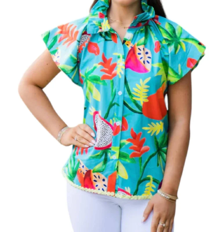 Adelyn Blouse In Poolside Chic Wrap Blouse