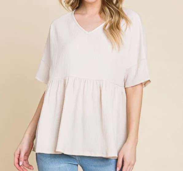 BEIGE CRINKLE GAUZE BLOUSE Sleeveless Summer Blouse