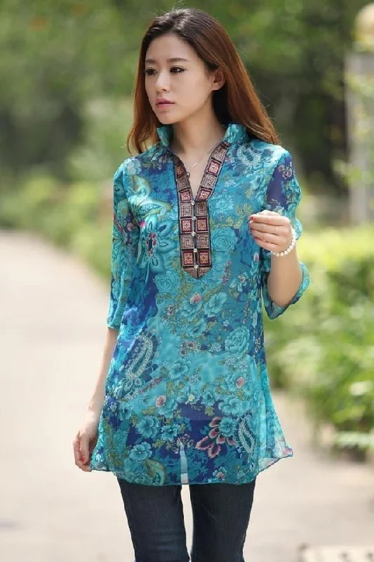 Women's Fashion Women Blouse Floral Print Button Causal Tribal Print Blouses Plus Size M-5XL Satin Drape Blouse Women's Fashion Women Blouse Floral Print Button Causal Tribal Print Blouses Plus Size M-5XL Satin Drape Blouse
