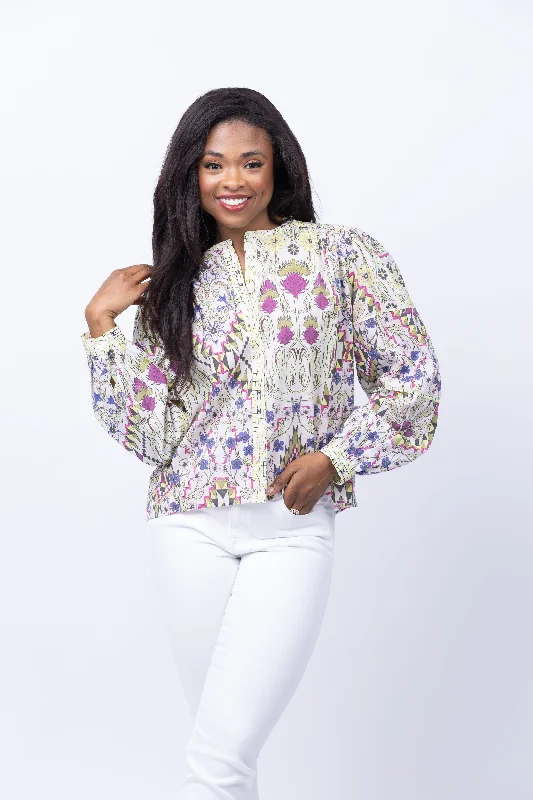 Maria Cher Esquel Keisy Blouse in Mix 1 Balloon Sleeve Blouse