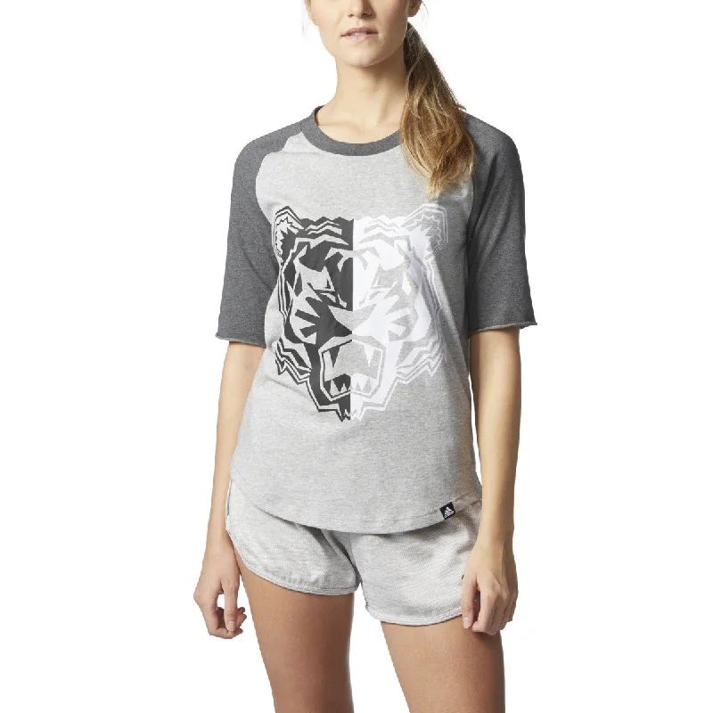 Adidas Originals Tiger Mascot Women's Athletic T-Shirt Medium Grey Heather/Black-- Print Jacquard Patchwork Adidas Originals Tiger Mascot Women's Athletic T-Shirt Medium Grey Heather/Black-- Print Jacquard Patchwork