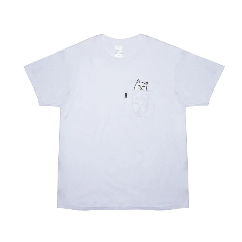 Hidden Pocket Cat T-Shirts (White)-- Welt Pockets Slit Pockets Flap Pockets