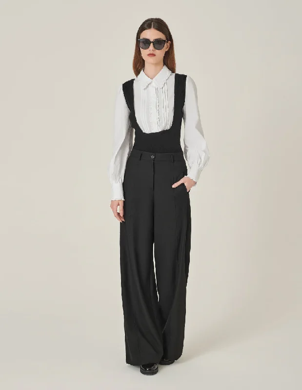 MARYLING Black And White Contrasting Needlework Blouse Pastel Color Blouse