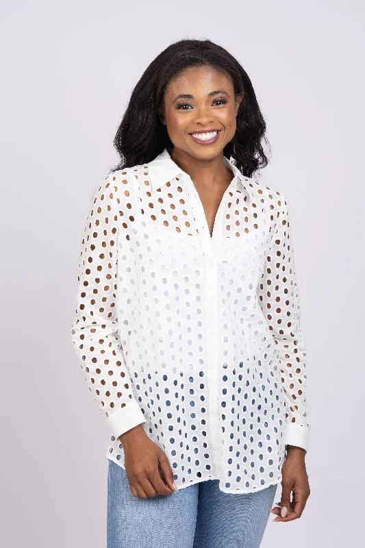 L'agence Lindy Eyelet Blouse in White Elegant Office Blouse