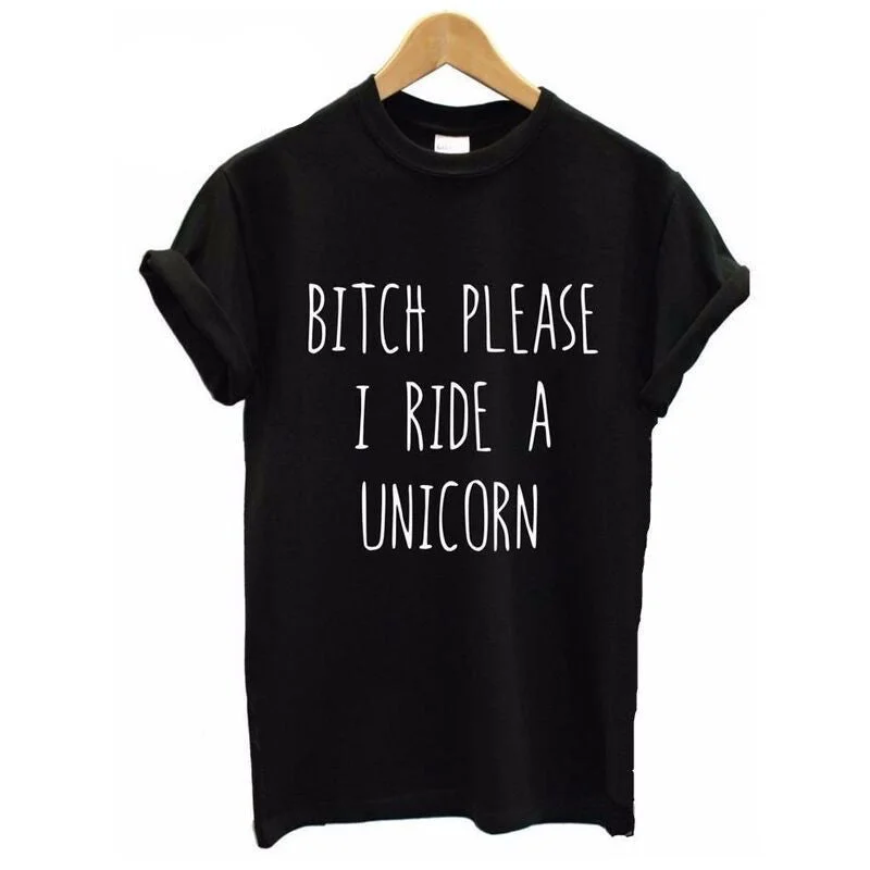 Summer T shirt Women BITCH PLEASE I RIDE A UNICORN Printed T-shirt Short Sleeve Funny Tops-- Zippered Front Buttoned Front Snap Front Summer T shirt Women BITCH PLEASE I RIDE A UNICORN Printed T-shirt Short Sleeve Funny Tops-- Zippered Front Buttoned Front Snap Front
