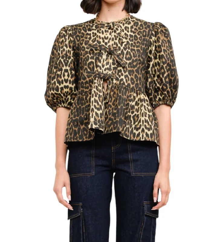Norah Blouse In Brown Feminine Tie Blouse