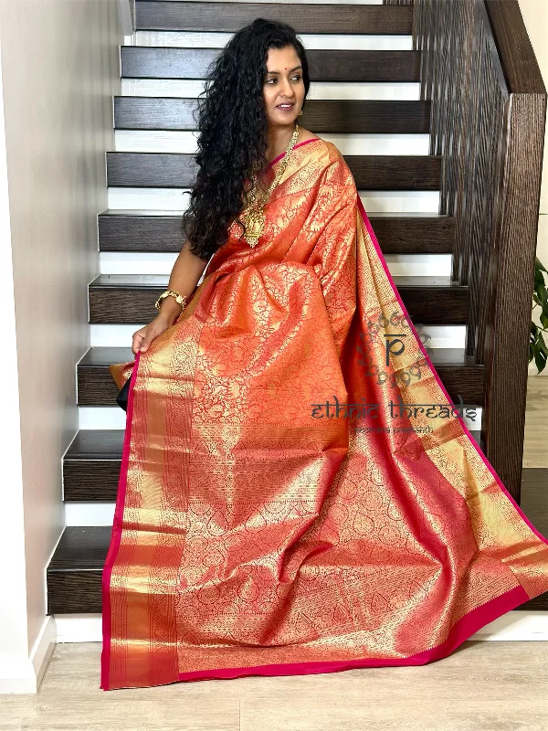 Kanchipuram Semi Silk Saree with Pre stitched Blouse Airy Cotton Blouse