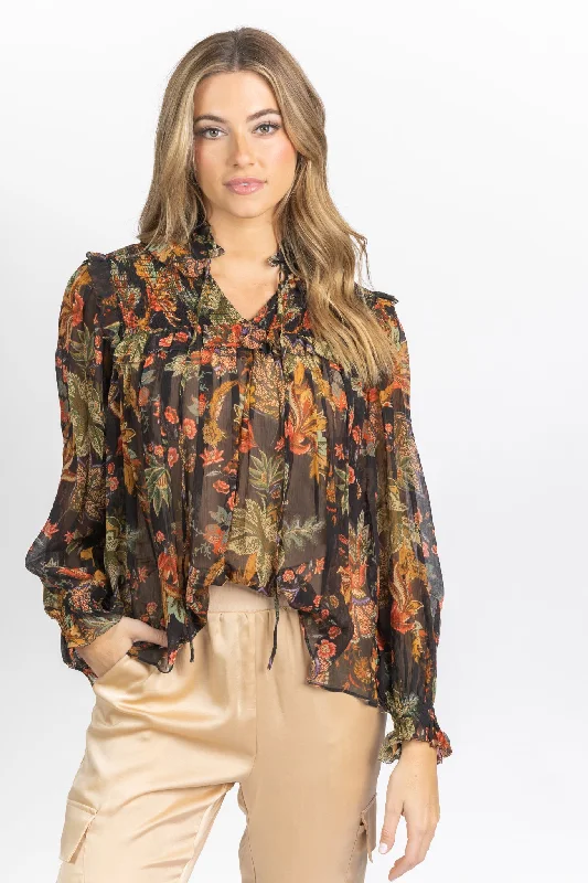 Cara Cara Michelle Blouse Multi Jacobean Black Romantic Lace Blouse