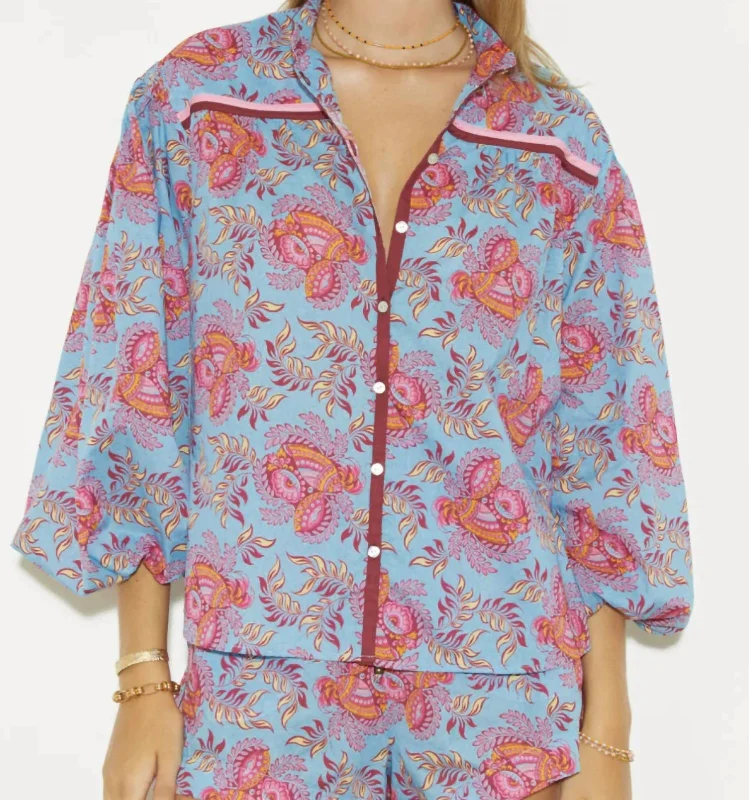 Coquille Smock Blouse In Azur Lightweight Floral Blouse