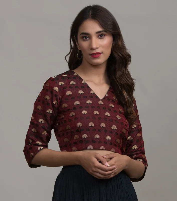 Maroon brocade blouse Side Tie Blouse