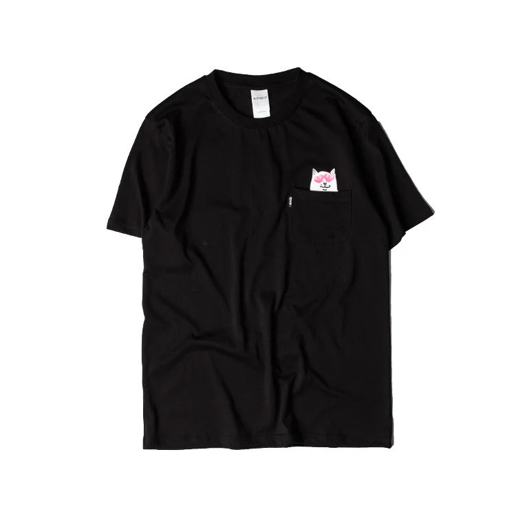 Hidden Pocket Cat Shirts (Black)-- Polka Dot Checkered Tartan