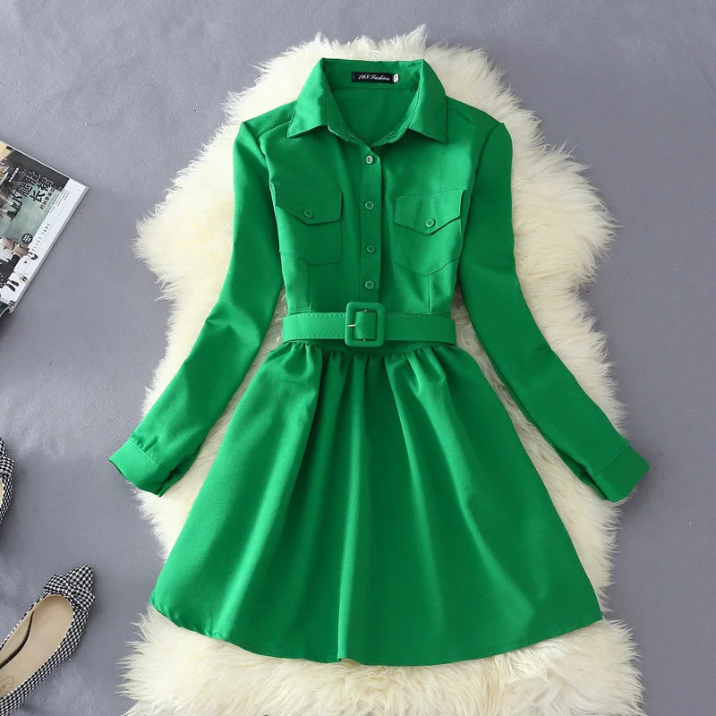 Autumn Dress For Women Fashion Solid Blouse Dress With Belt Female Long Sleeve Mini Dress Shirts Vestidos L8314 Chic Wrap Blouse Autumn Dress For Women Fashion Solid Blouse Dress With Belt Female Long Sleeve Mini Dress Shirts Vestidos L8314 Chic Wrap Blouse