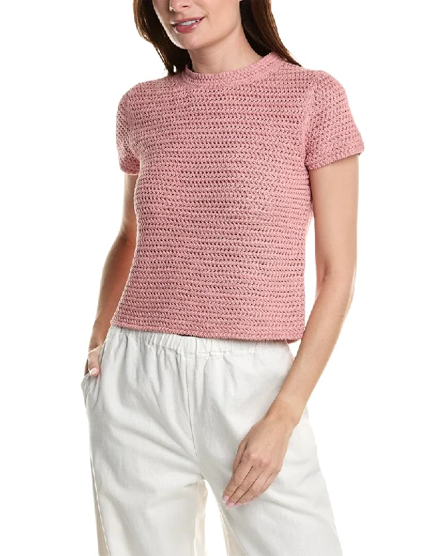 Vince Crochet T-Shirt-- Mesh Blend Leather Blend Suede Blend