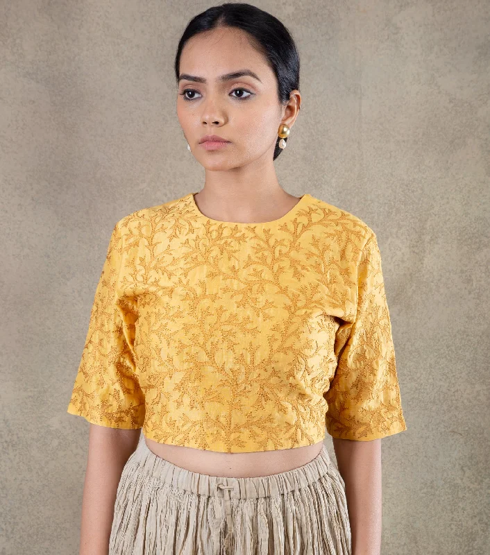 Yellow embroidered chanderi Blouse Casual Relaxed Blouse