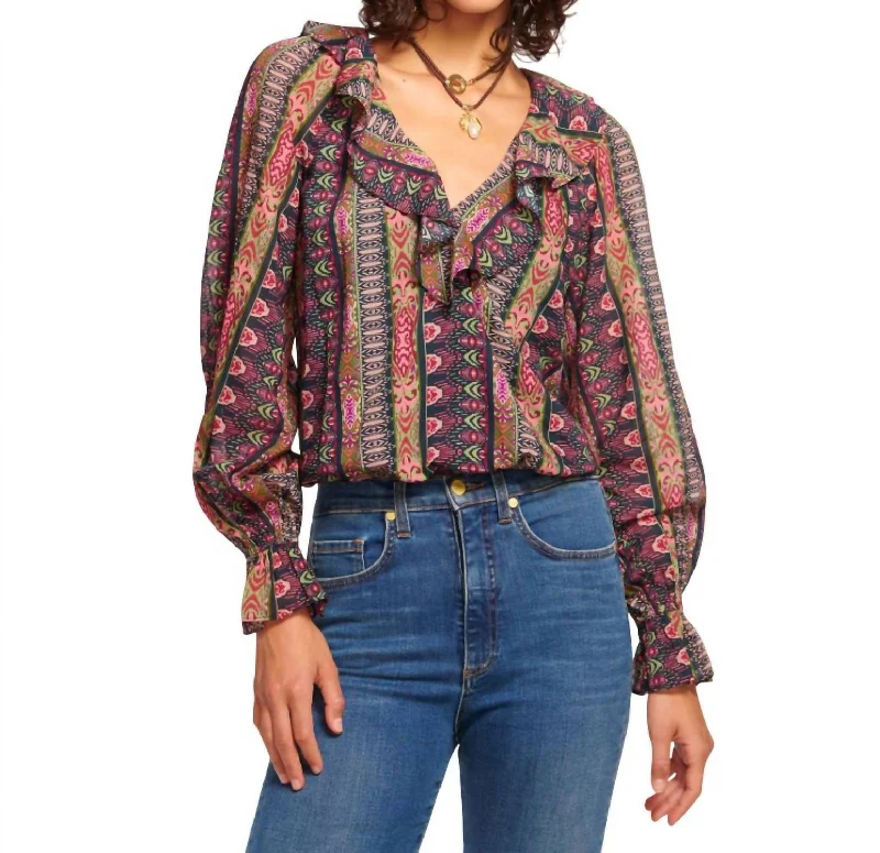 Scout Blouse In Navy Ikat Casual Relaxed Fit Blouse