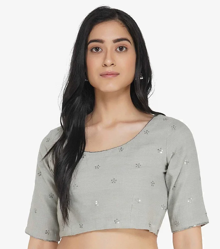 Light Grey embroidered Khadi Blouse Chic Sleeveless Blouse