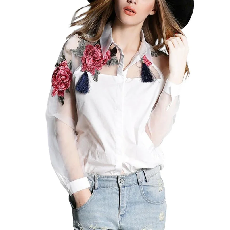 ing Zanzea Fashion Women Elegant Flower Embroidery Organza Casual Mesh Blouse Tops Plus Size Sheer Sleeve Blouse ing Zanzea Fashion Women Elegant Flower Embroidery Organza Casual Mesh Blouse Tops Plus Size Sheer Sleeve Blouse