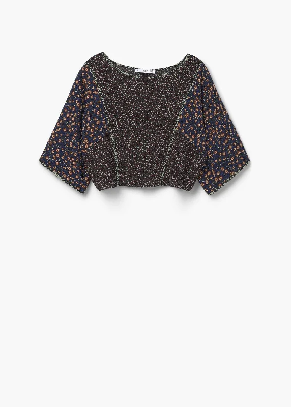 Mango Womens Floral Print Blouse Stretchy Fitted Blouse