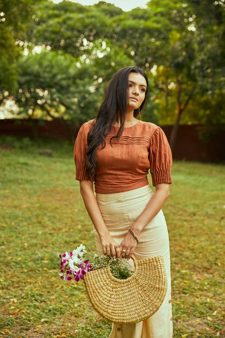 Nutmeg Breezy Blouse Feminine Pastel Blouse