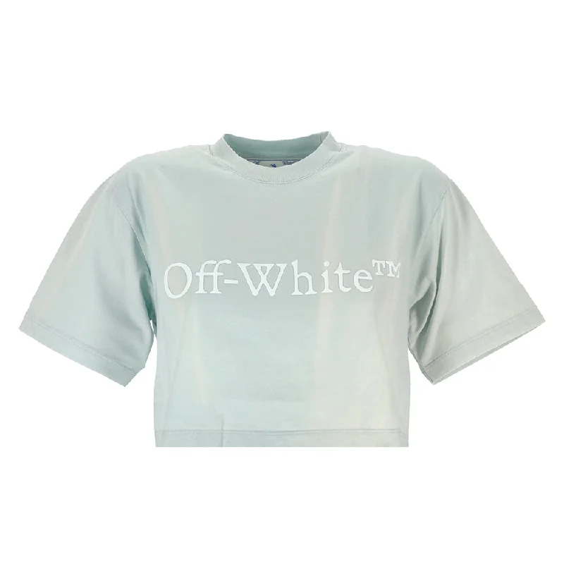 Off-White Women's Cropped Cotton Logo T-Shirt in Blue-- Cashmere Blend Cotton Blend Poly Blend Off-White Women's Cropped Cotton Logo T-Shirt in Blue-- Cashmere Blend Cotton Blend Poly Blend