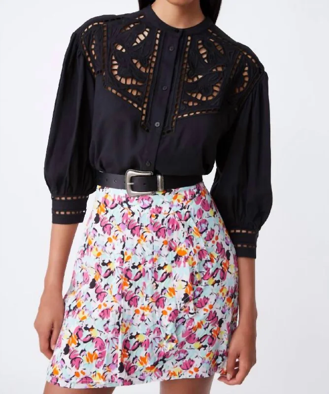 Lonata Blouse In Black Lightweight Linen Blouse