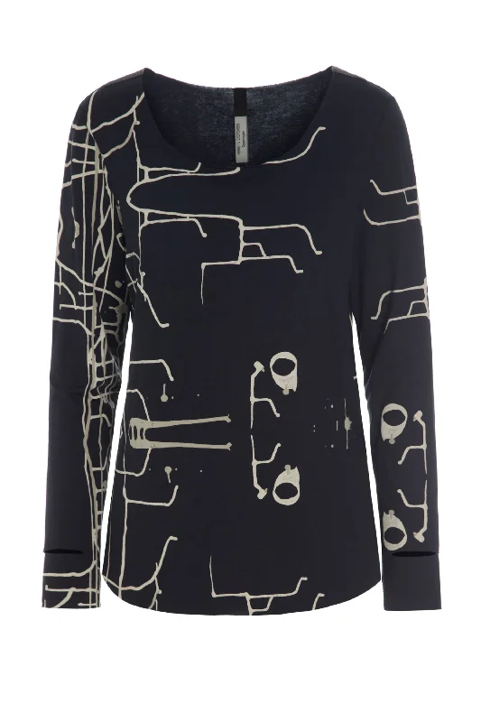 BLOUSE - 96042 - ART PRINT BLACK Office Formal Blouse