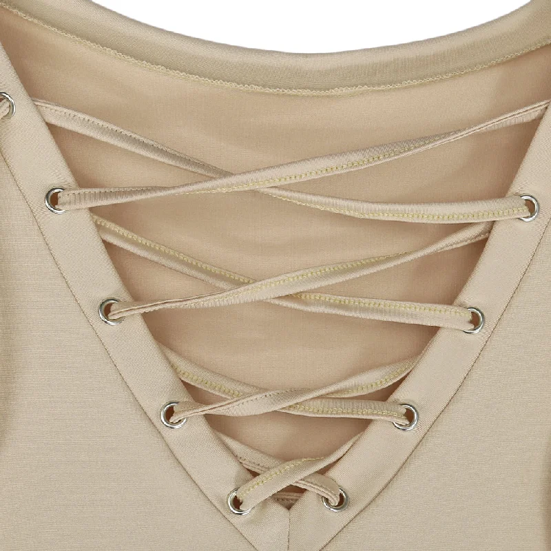 Maxbell Sexy Women V-Neck Short Sleeve Casual Bandage Hollow Out Tops Blouse T Shirt-- Print Jacquard Patchwork
