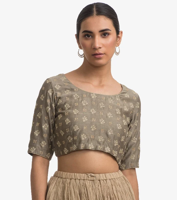 Olive chanderi embroidered blouse Casual Stripe Blouse