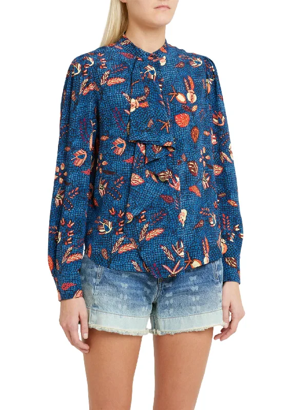 Ashlyn Blouse In Blue Semi-Sheer Blouse
