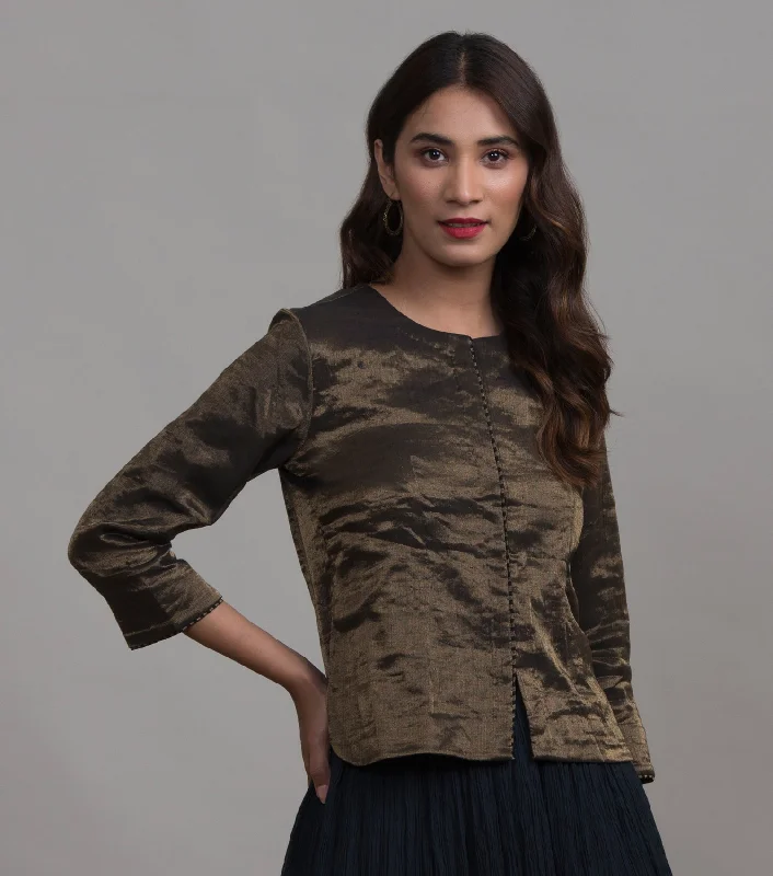 Black solid tissue blouse Lightweight Tunic Blouse