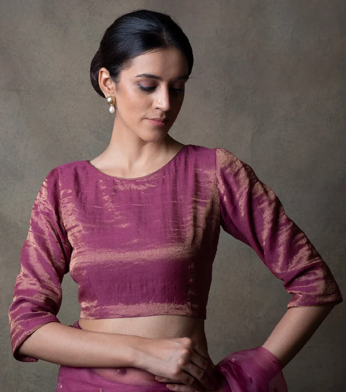 Purple Solid Tissue Blouse Double Button Blouse