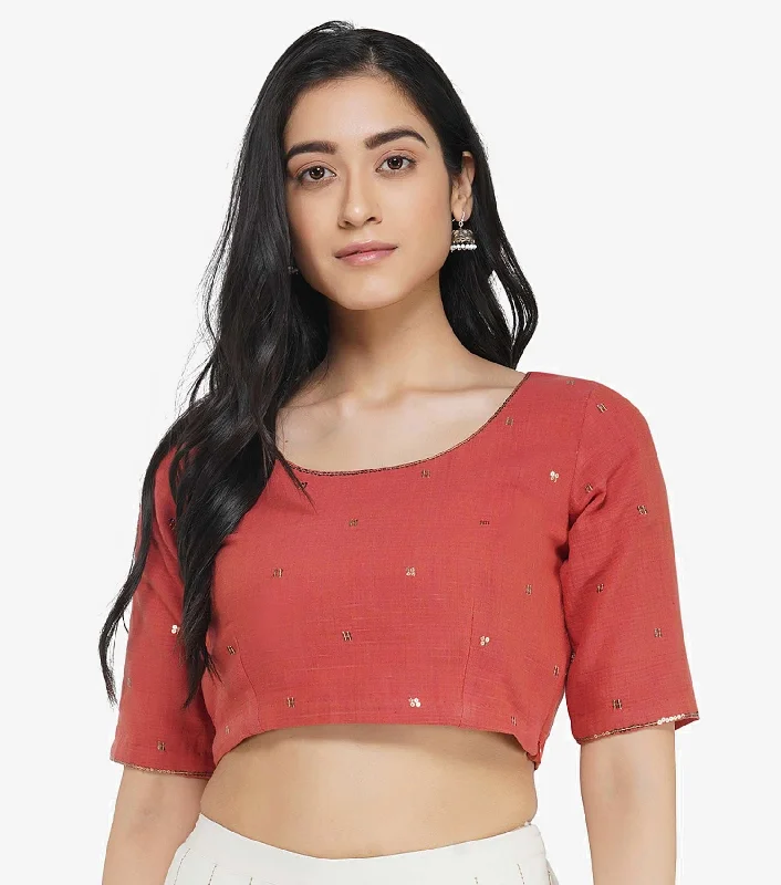 Coral Embroidered khadi Blouse Feminine Pastel Blouse