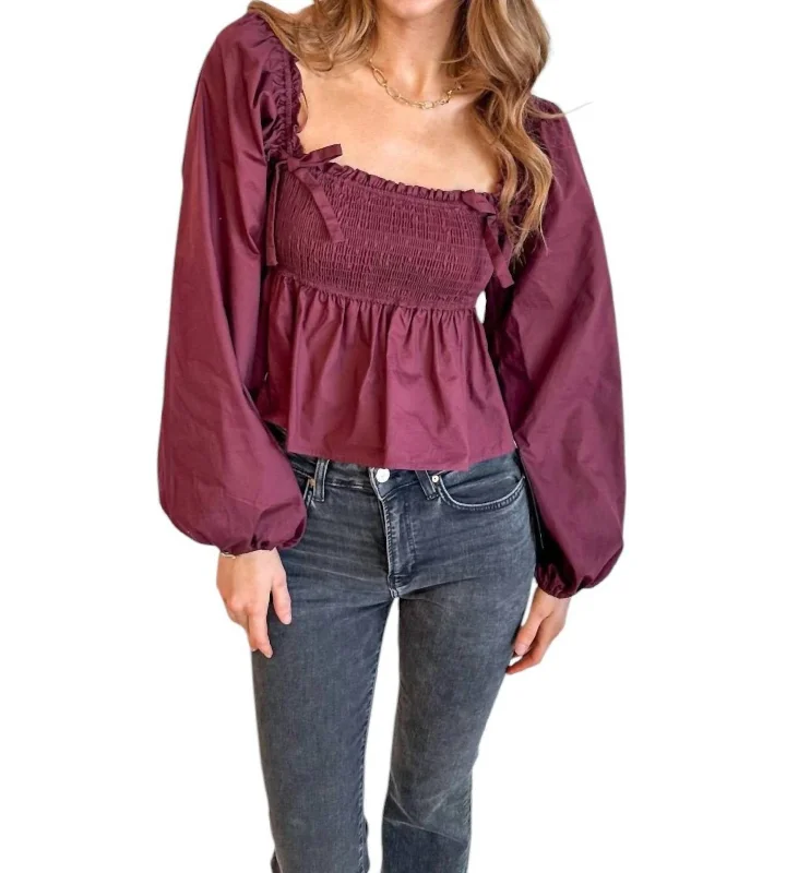 Bowtique Bliss Blouse In Crimson Subtle Shimmer Blouse