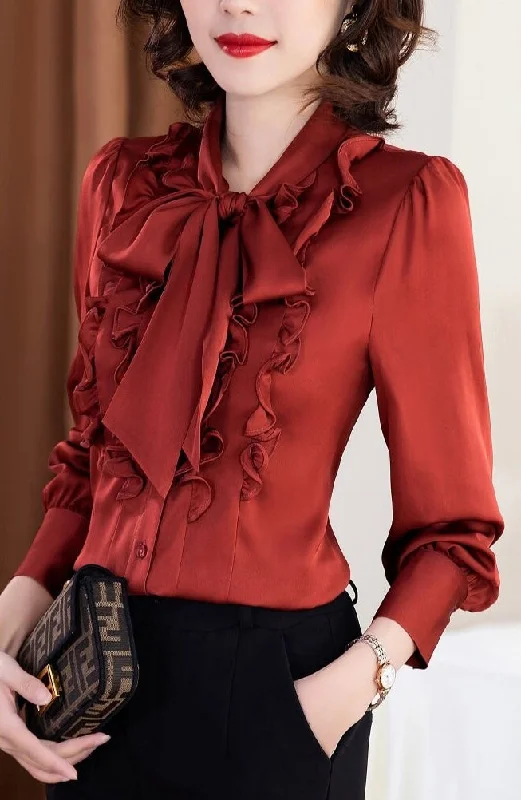 spring, OL blouse , silk blouse,offices long sleeve top Cotton Casual Blouse