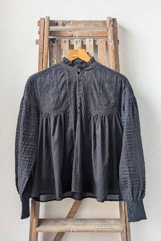 Dahlia Black Cotton Blouse Wrap Front Blouse