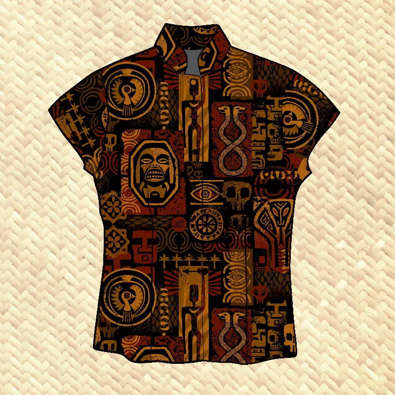'Traders of the Lost Artifacts' - Womens Aloha Shirt - Ready to Ship!-- Jersey Fabric Tulle Fabric Batik Fabric 'Traders of the Lost Artifacts' - Womens Aloha Shirt - Ready to Ship!-- Jersey Fabric Tulle Fabric Batik Fabric