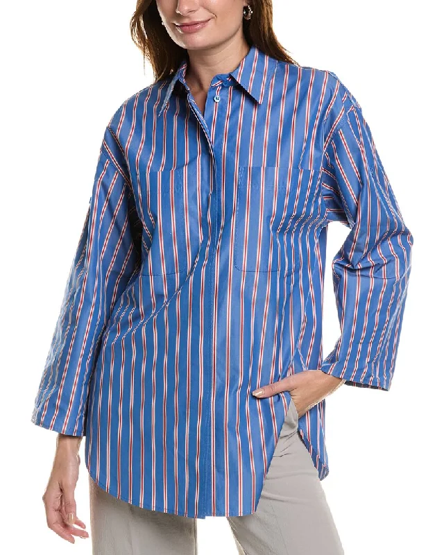 Lafayette 148 New York Tab Sleeve Patch Pocket Shirt-- Terry Blend Velvet Blend Canvas Blend Lafayette 148 New York Tab Sleeve Patch Pocket Shirt-- Terry Blend Velvet Blend Canvas Blend
