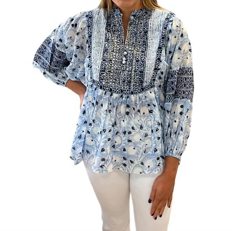 Orchid Blouse In Blue Casual Button Blouse