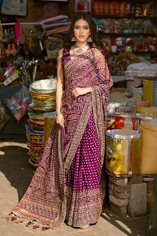 Gul Ahmed 3PC Gold and Lacquer Printed Chiffon Unstitched Saree with Raw Silk Blouse PRS-42001 Casual Relaxed Blouse