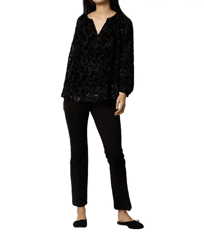 Ariana Blouse In Black Leopard Fil Coupé Georgette Stylish Wrap Blouse