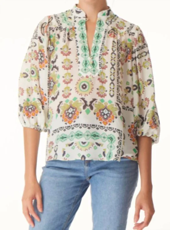 Bethany Blouse In Spanish Folklore Print Delicate Pleat Blouse