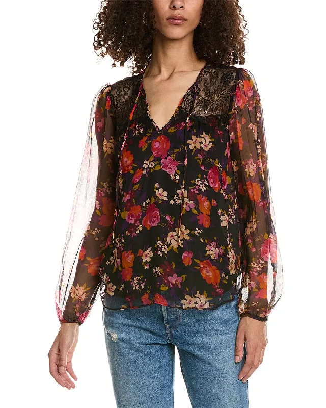 Johnny Was Flora Silk Blouse Elegant Embroidery Blouse