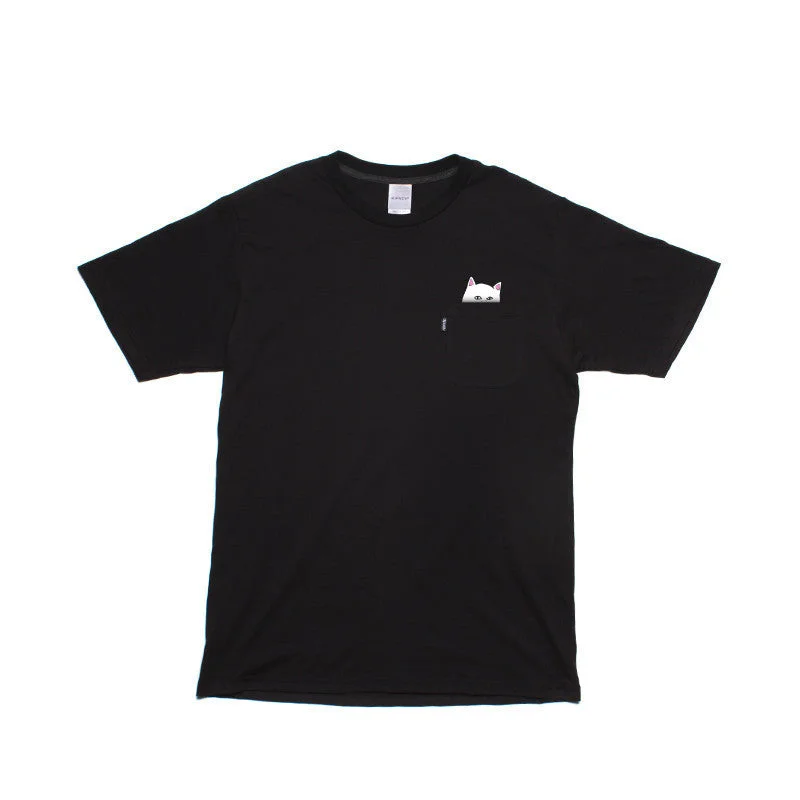 Hidden Pocket Cat T-Shirts (Black)-- Hooded Caped Shawl Collar