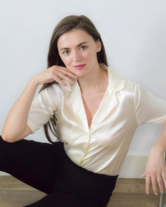 Nera Champagne Satin Blouse Satin Long Blouse