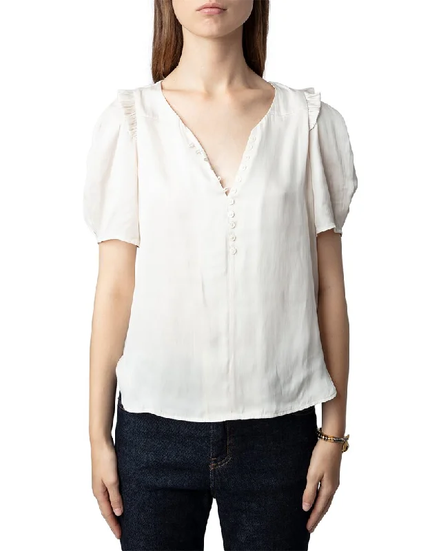 Zadig & Voltaire Twity Satin Shirt-- Ribbed T-Shirt High Neck Heavyweight