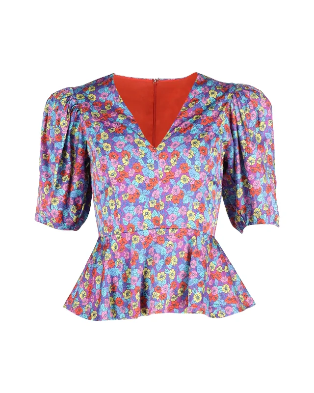 Rotate Birger Christensen Mindy Peplum Blouse In Floral Print Viscose Elegant Silk Blouse Rotate Birger Christensen Mindy Peplum Blouse In Floral Print Viscose Elegant Silk Blouse